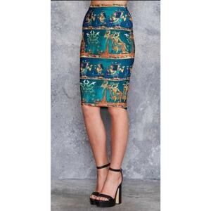 Blackmilk green Egyptian midi pencil skirt Size small novelty unique maximal
